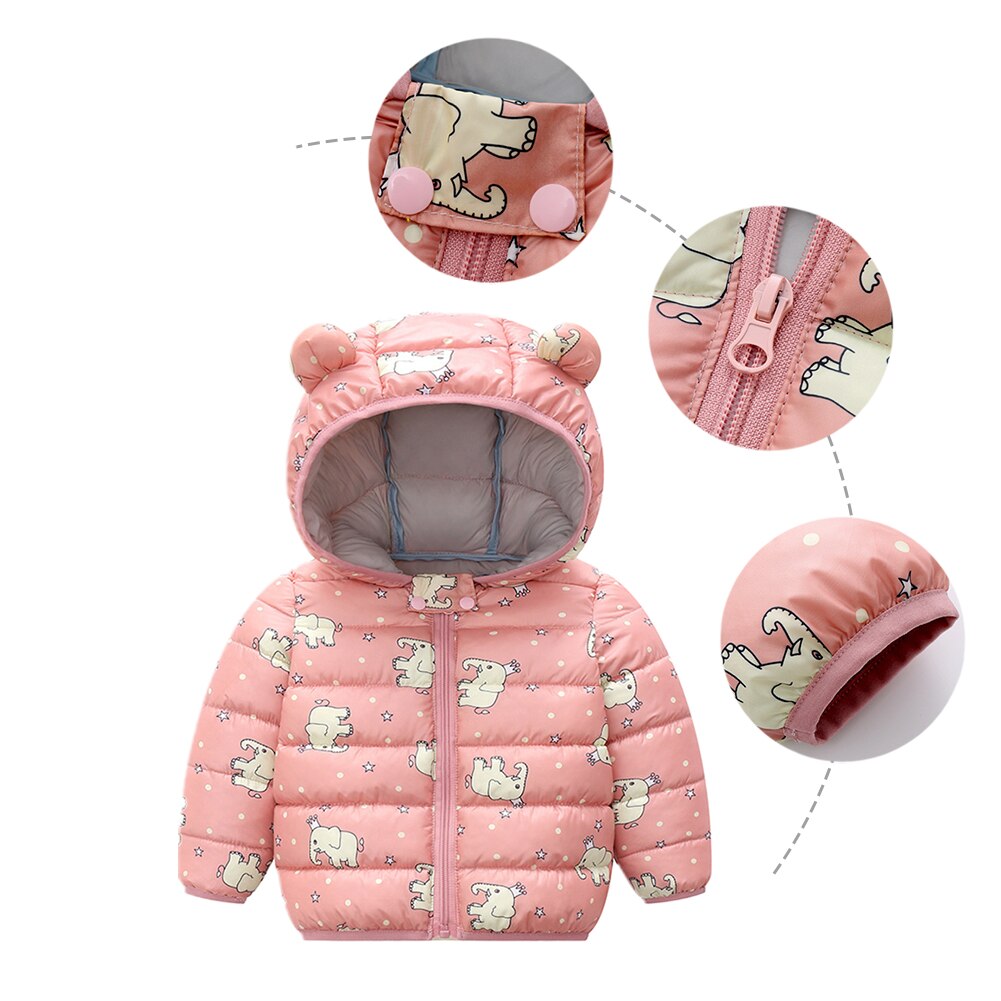 Leuke Herfst Winter Kleding Kinderen Dunne En Lichte Katoenen Donsjack Baby Jongens Cartoon Kapmantel Oor Uitloper