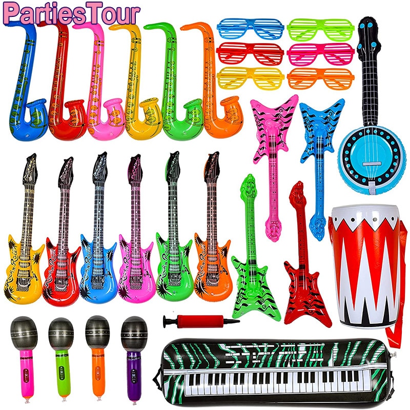 90s Party Decor Inflatable Rock Star ballon set Inflate Rock Musical Instrument Rock Pop Star Disco 80s 90s Retro Party Supplies