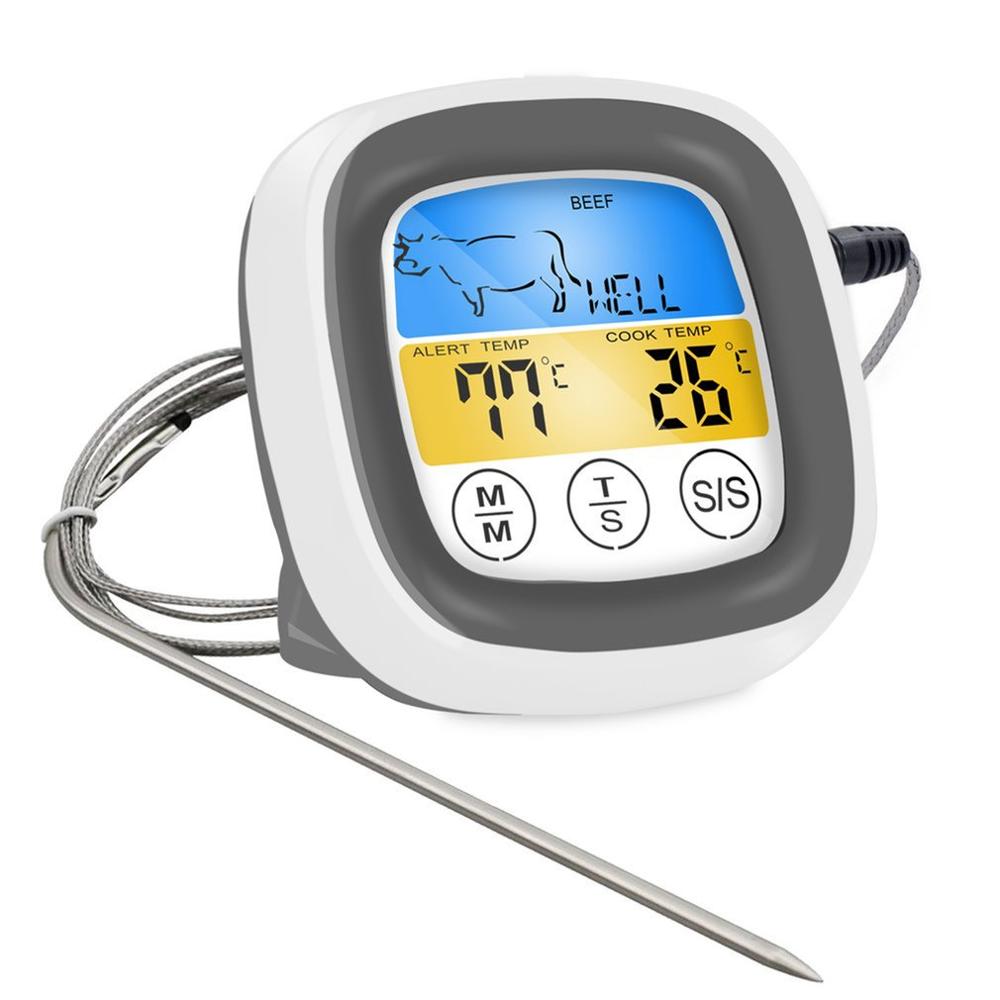 Digital bbq kødtermometer grillovn termometer med timer & rustfri stålsonde madlavningstermometer 1 stk.: Hvid