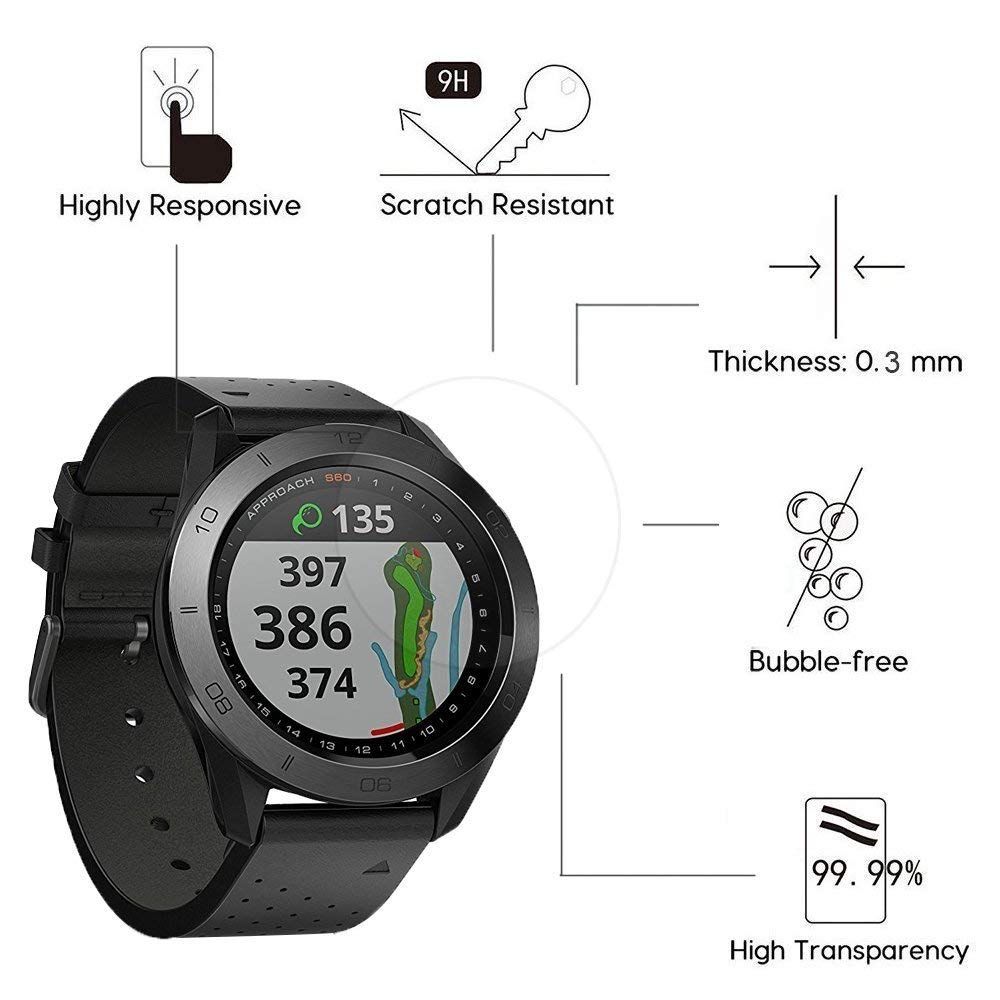 3 Pack Garmin Approach S60 Tempered Glass Screen Protector, Anti Scratch Bubble free