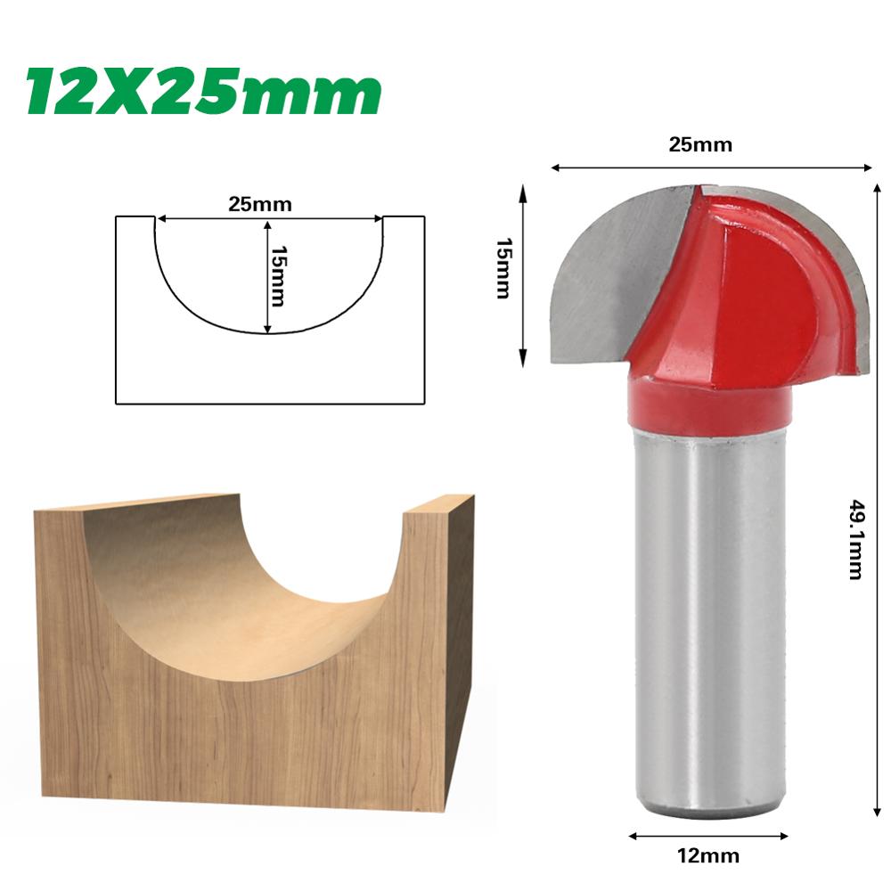 1PC 12mm Shank Core Box Router Bit - 1/4 Radius For Woodworking Cutting Tool: 12X25mm