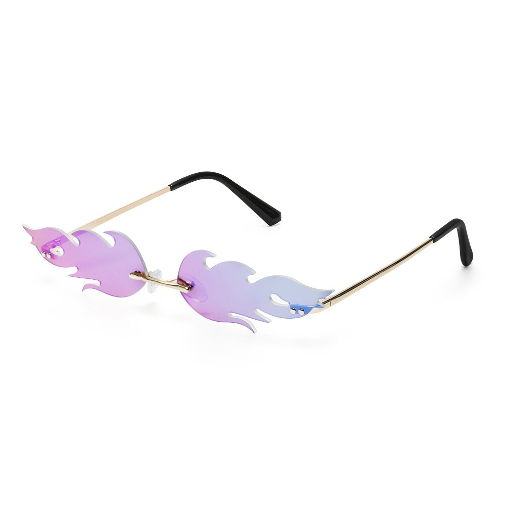 Zonnebril streetwear vleermuisvorm zonnebril dames randloos true film lens  uv400 heren retro vuur vlam: 02