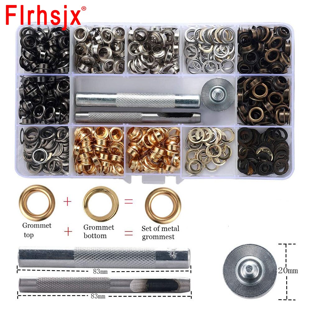 400Pcs 4 Color Brass Grommet Eyelets Kit Tool 1/4" with Installation Tools for Leather Craft Making Clothing Repair Decoration