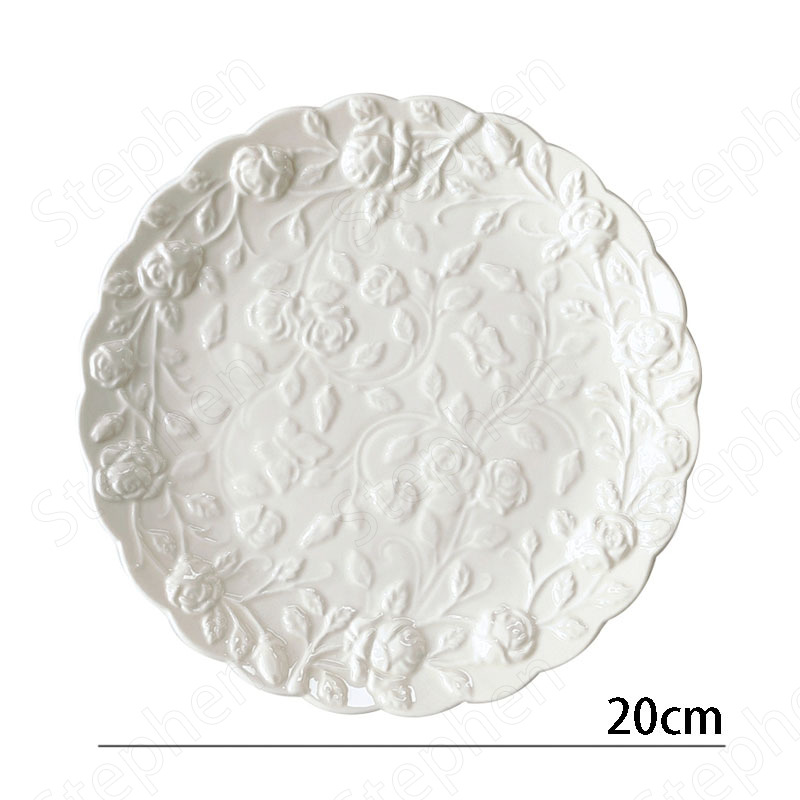 Plato de cerámica artesanal en relieve de rosa, platos decorativos de flores con borde ondulado europeo Vintage, platos de postre, platos de pastel, vajilla de té de la tarde