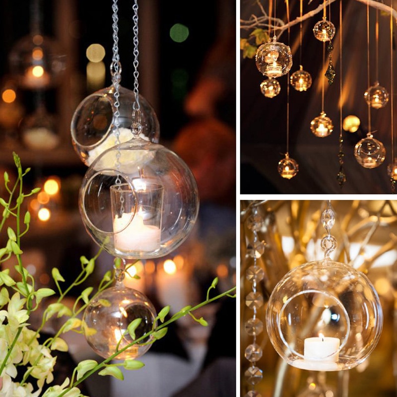 Romantique cristal verre suspendu bougeoir romantique mariage dîner décor à la maison chandelier fête verre boule bougeoirs
