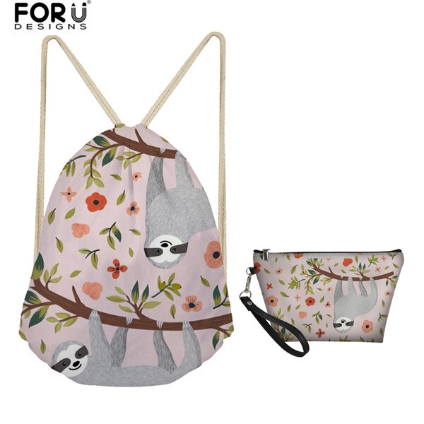 Forudesigns 2 stuks/set trekkoordtas voor dames rugzak klein schattige luiaard print kinderen meisjes trekkoord zak tassen dames boekentas: H7410 z 3 z 8