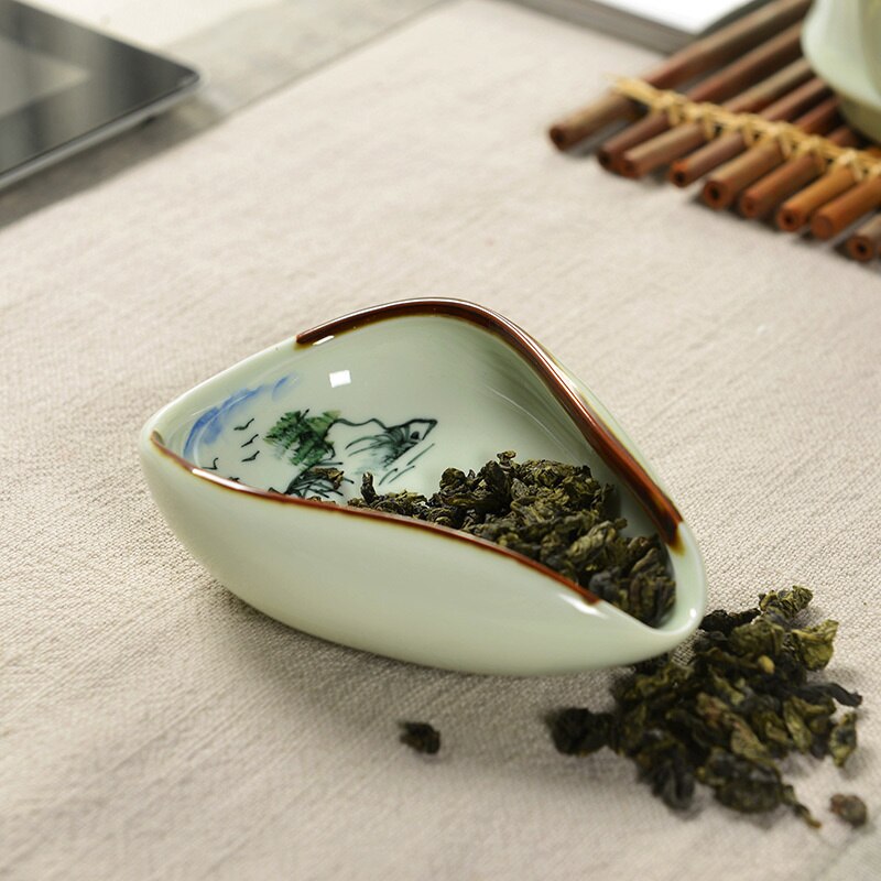 Te cha han håndmalet keramisk teholder til kinesisk porcelæn kung fu te sæt jingdezhen celadon kung fu te ske