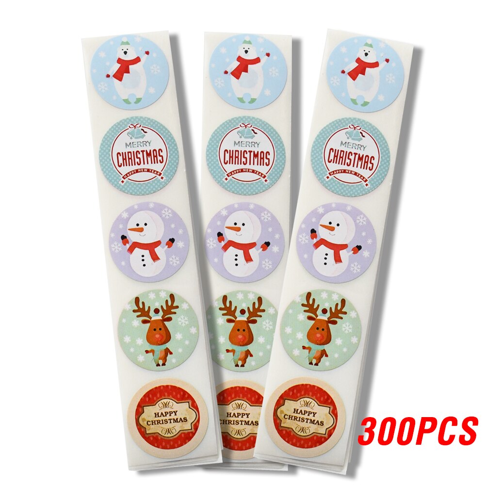 TLOXO Kerststickers, rol, 2000 stuks, ronde kerststickers, kerstcadeaustickers, etiketten voor enveloppen, cadeauzakjes, papieren zakjes kerstkaarten