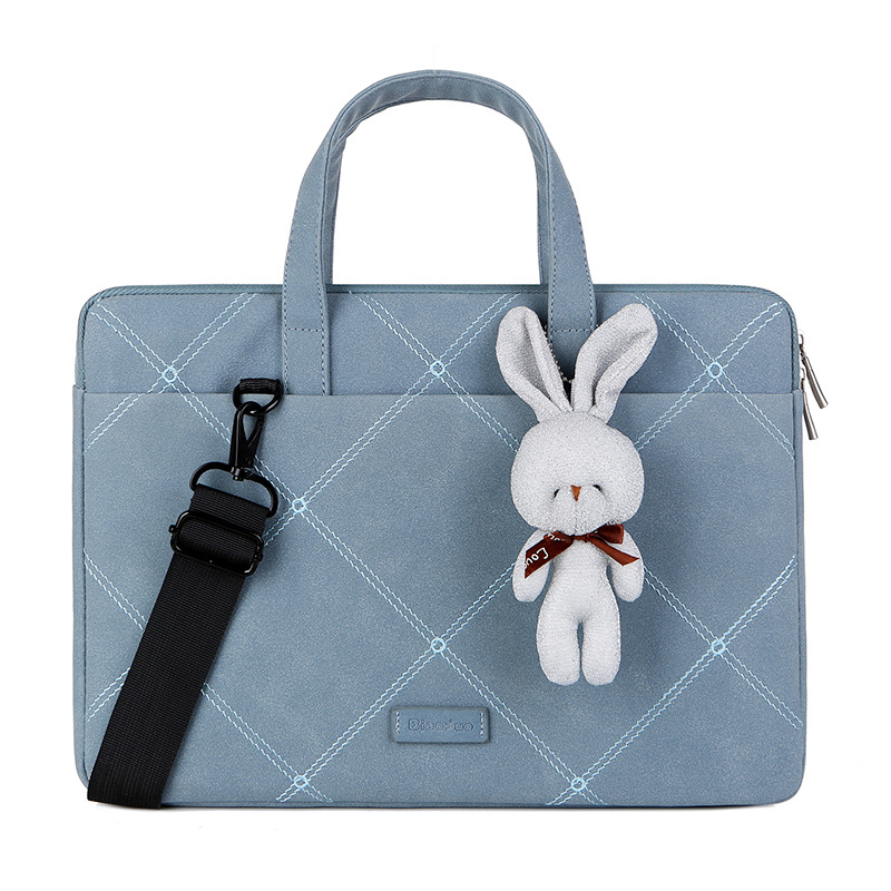 Modische Laptoptasche, Handtasche aus mattiertem Stoff, 13-Zoll-Innenfach, 15,6 Zoll 14 Zoll Einzelschulter: 15-Zoll / Himmel Blau