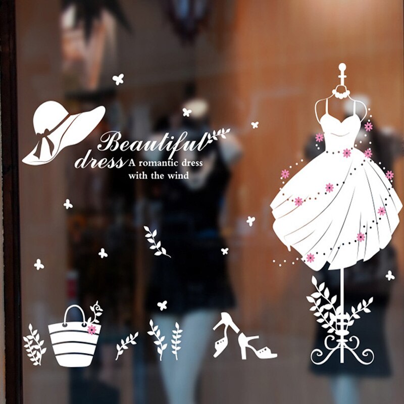 Clothing Store Showcase Window Glass Decoration Stickers White Dress Black Coat Rack Wall Decals Removable Dressing Room Posters