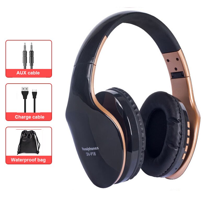 Draadloze Headset Bluetooth Hoofdtelefoon Over Ear Stereo Bass Oortelefoon Opvouwbare Verstelbare Gaming Koptelefoon Met Microfoon Voor Pc Telefoon: Black