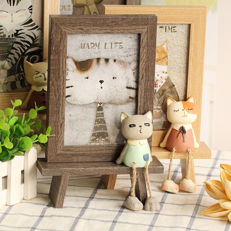 6 Inch Japanese Wood Resin 3D Cartoon Cute Cat Photo Frame Cartoon Desktop Frames Home Decor for Livingroom Kids