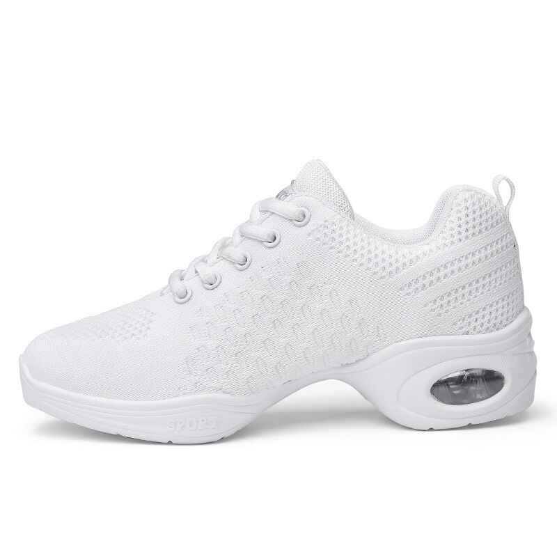 Zapatillas transpirables de Jazz Hip Hop para mujer, zapatillas deportivas de baile con características, zapatillas de baile modernas blancas y negras para niñas, zapatos de práctica, suela suave: Blanco / 5