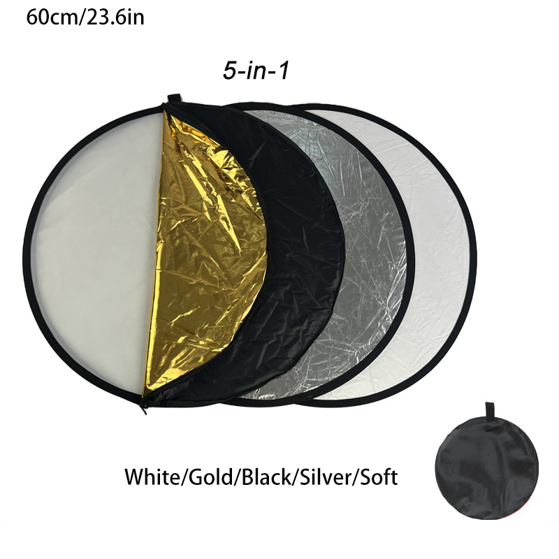 Fotografie reflectorset, 5-in-1 stijl, buitenfoto live verlichting, optioneel 60/80/110cm, draagbaar en opvouwbaar: 60 cm