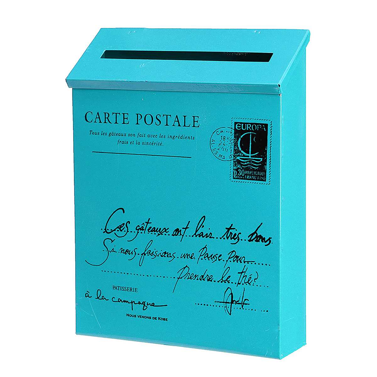 Retro American Pastoral Wall Mounted Mailbox Bucket Newspaper Boxes Mail Box Metal Letter Post Mailbox Garden Decoration: Blue