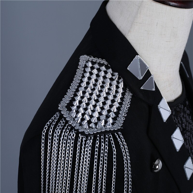 Veste de costume et Blazer de luxe pour homme, brillante, décontractée, noire, avec perles de cristal, en Stock,