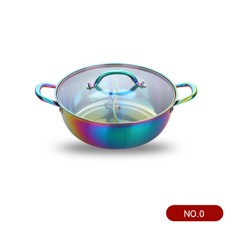 Chinese Pot Stainless Steel Cooking Pot Kitchen Utensils Single-Layer Compatible Soup Stock Pots Home Cookware: A168-Rainbow NO.0