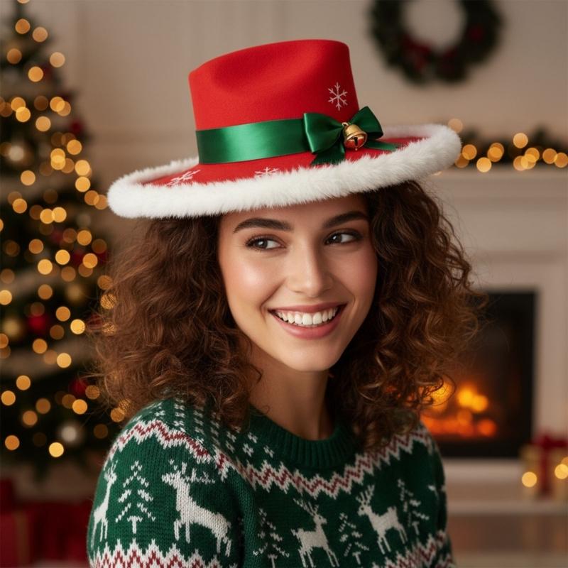 31BB Christmas Top Hat with Furry Brims Cap Year Party Cosplay Accessories