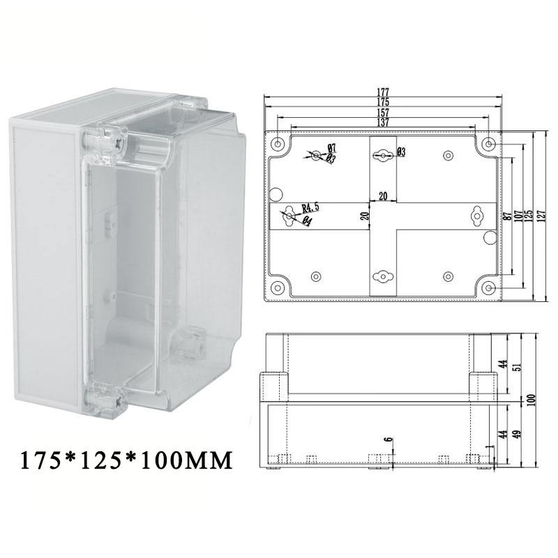 Waterproof Plastic Junction Box Transparent Cover Enclosure Electronic Instrument Housing Case Outdoor Project Distribution Box: 175x125x100mm