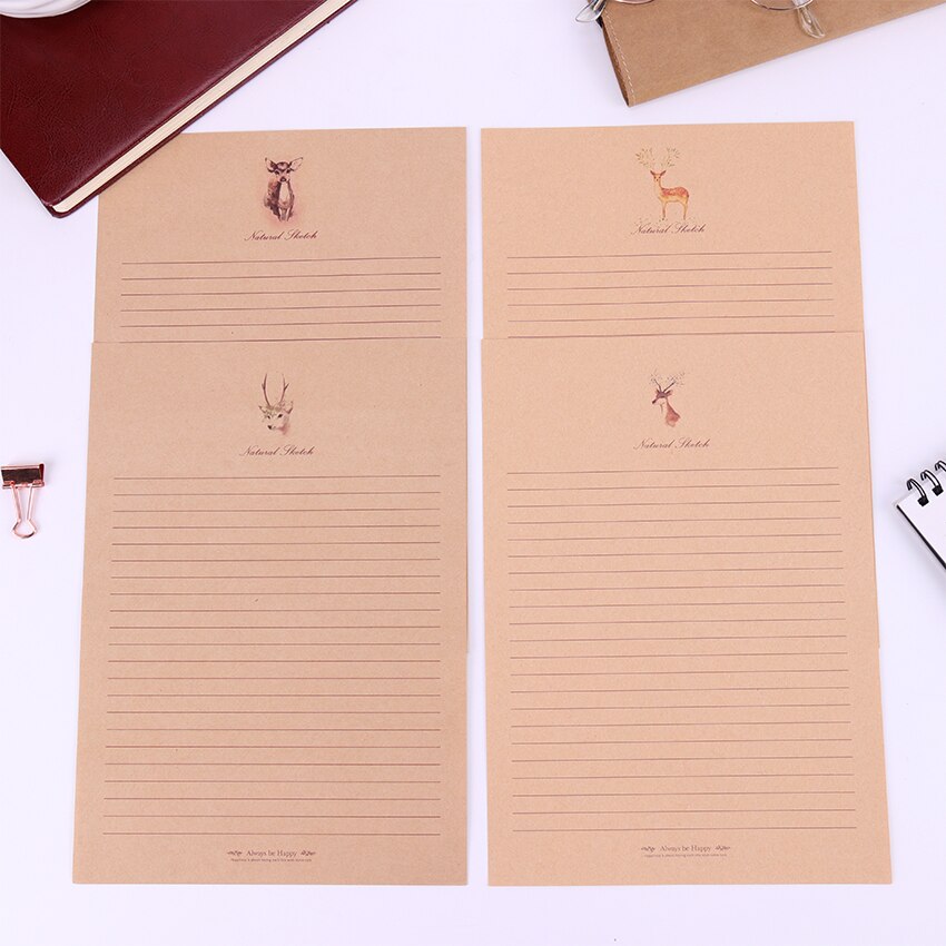 10 Sheets Small Deer Kraft Paper Letter Paper Vintage Style Letter Paper Cartoon Animals Writing Paper School Office Stationery