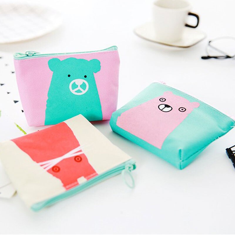 1 stuk unisex canvas portemonnee kaart dieren cartoon print sleutel mini portemonnee etui canvas tas kleine rits munt portemonnee kaarthouder portemonnee