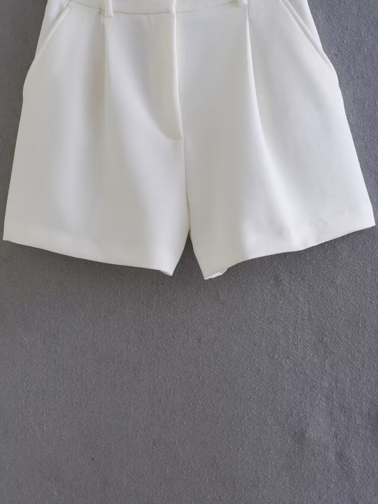 Willshela dames witte geplooide shorts met ritssluiting aan de voorkant, vintage hoge taille, chique damesshorts