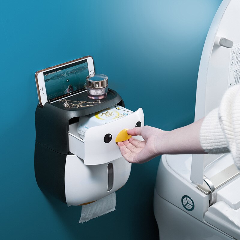 Penguin Toilet Paper Holder Portable Waterproof Wall Mounted Storage Box Tray Tissue Box Organizer Bathroom Accessories