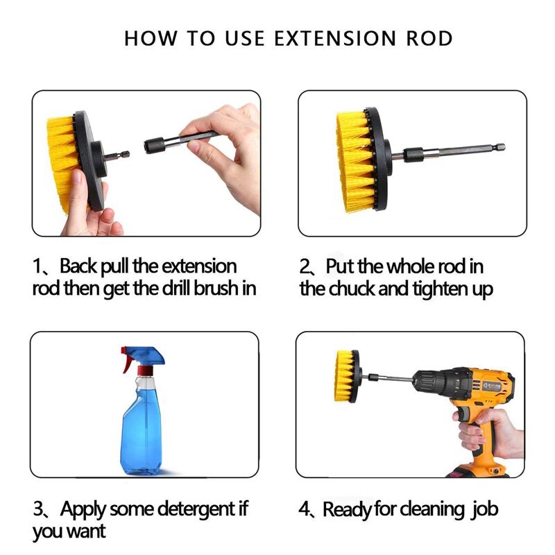 Set/12Piece Drill Brush And Scrub Pads, Power Drill Scrub Brush Attachments With Drill Bit Extender For Grout, Tiles, Sinks, B