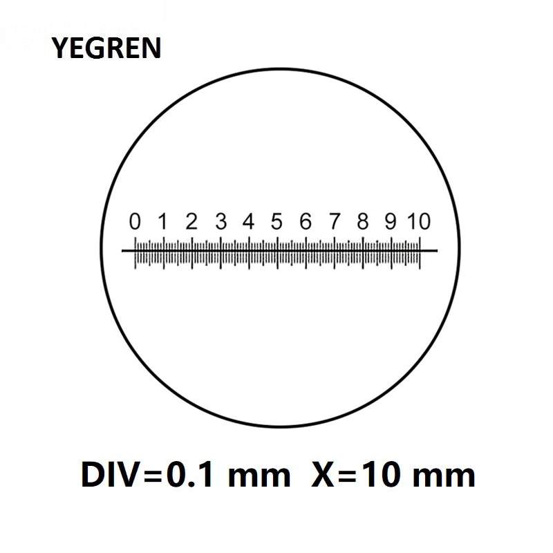 X = 10 mm Augen Mikrometer DIV 0,1mm Absehen Herrscher Horizontale Mess Okular Kalibrierung Durchmesser 20 mm 29 mm für Mikroskop