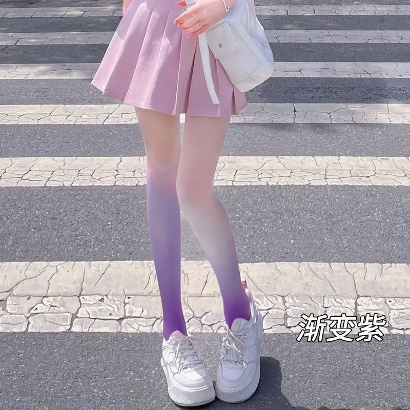 Strumpfhose mit farbverlauf, eng anliegend für mädchen, sommer, dünne kleidung, damenstrumpfhose in bonbonfarben, süße lolita-strümpfe, damen: Xs / Himmelblau