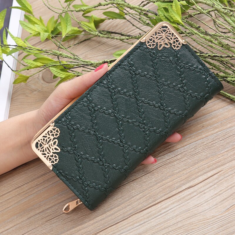 Long Wallet Women Purses Hollow Embossed Lingge Wallet Lady Sweet Clutch Wallet Multi-card Purse Portefeuille