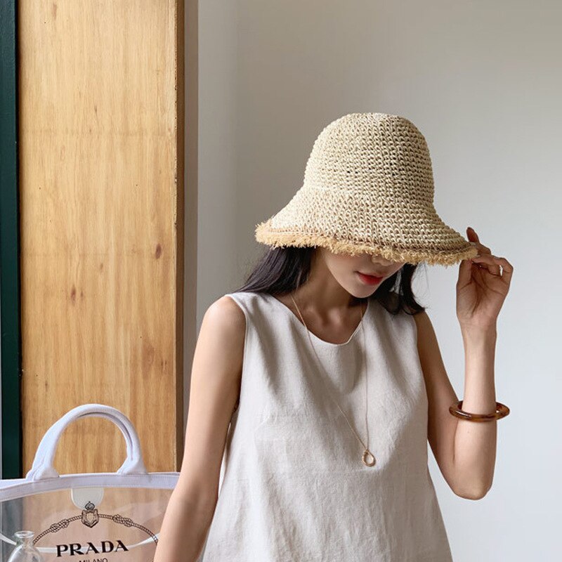 Damhatt sommar halmhattar panama bucket cap solhattar uv-skydd panama floppy beach hattar dam rosetthatt chapeau femmel