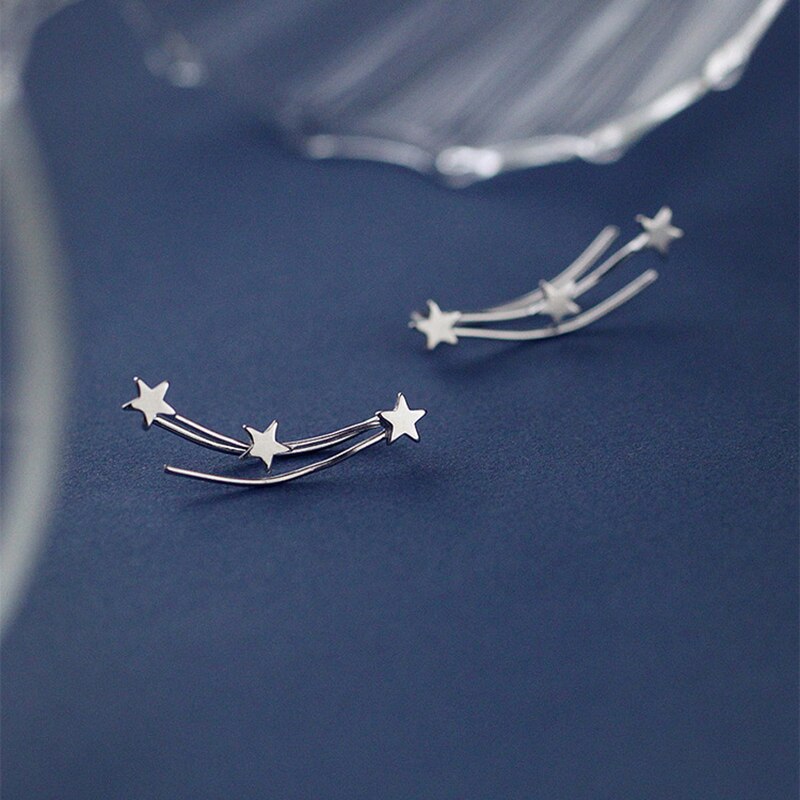 Echt 925 Sterling Zilveren Meteor Oor Klimmers Leuke Ster Oor Crawler Oorbellen Voor Vrouwen Meisjes Fijne Sieraden