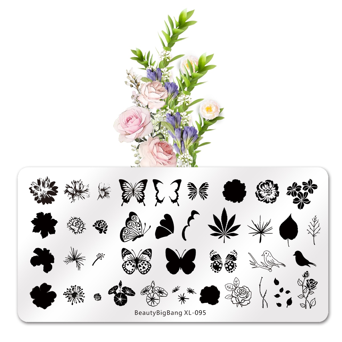 BEAUTYBIGBANG-placas de estampado para manicura Floral, plantillas rectangulares de flores y plantas de línea a rayas, con temática Floral, DIY, herramientas para uñas, 6x12cm
