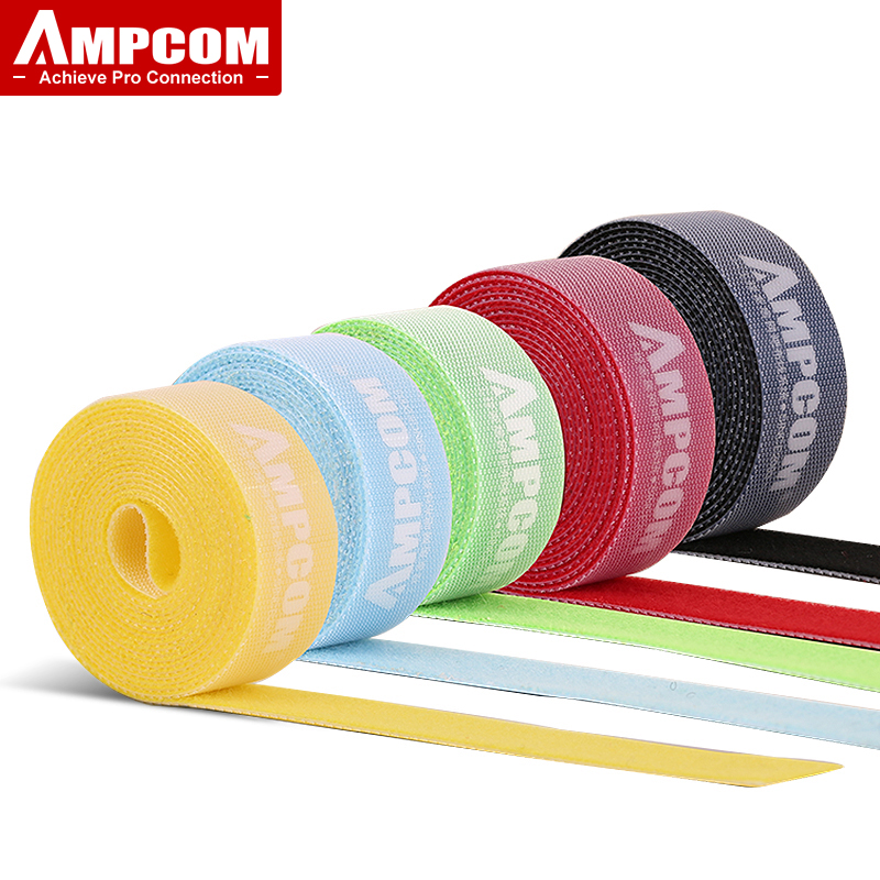 AMPCOM Klettband mit Klettverschluss, Klebebandstreifen, Nylon-Kabel-Organizer, selbstklebendes Verwaltung, wiederverwendbarer Kabelbinder für Telefonkabel