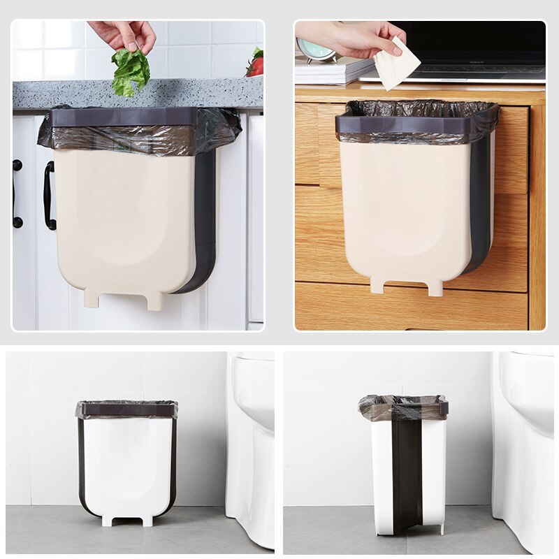 Folding Kitchen Dumpster Wall Mounted Bathroom Trash Can Kitchen Storage and Organization Office and Home Storage Bucket Garbage