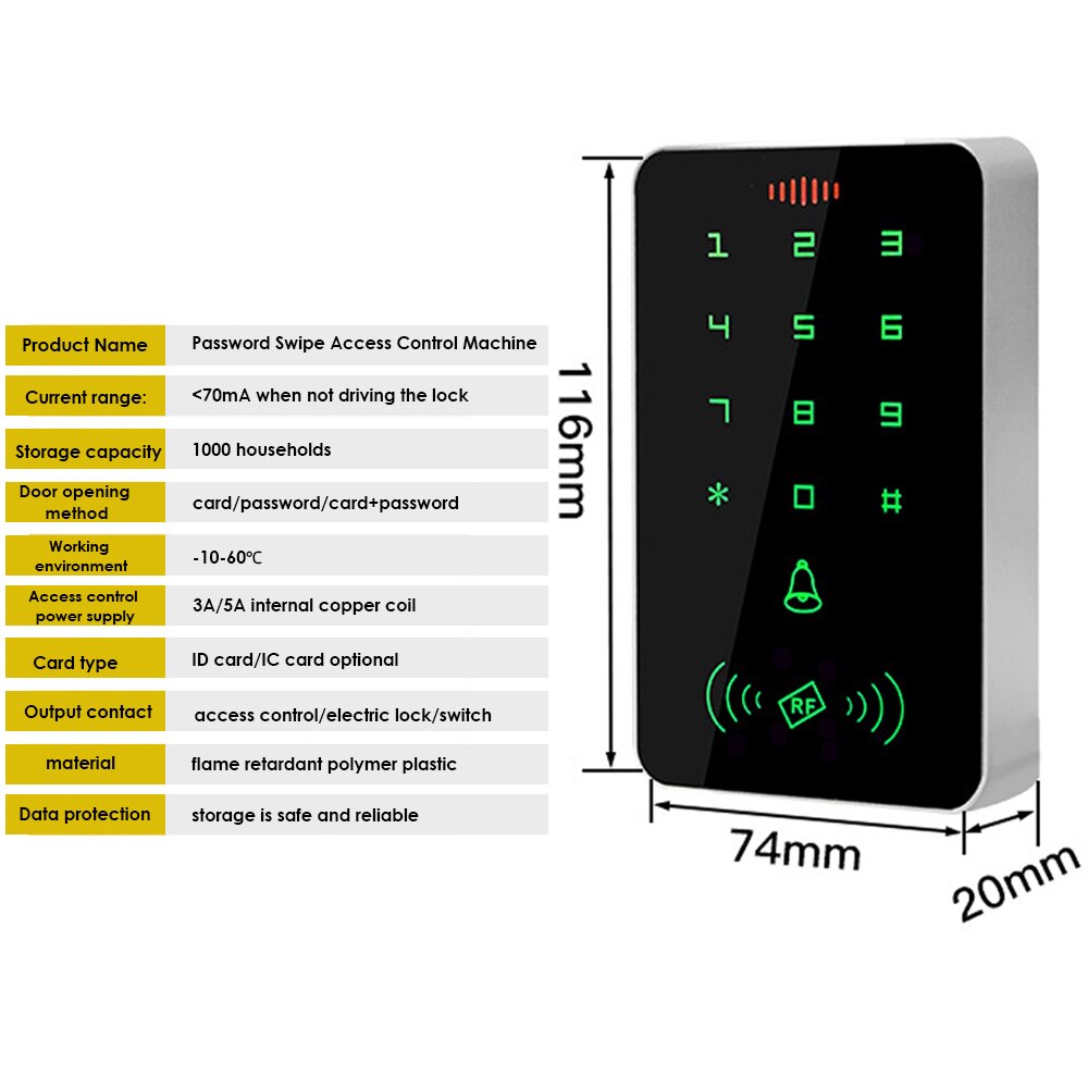 13.56Mhz RFID Access Keypad Door Lock Opener 1000 User Proximity Card Reader Backlight Access Redaer Wiegand Input