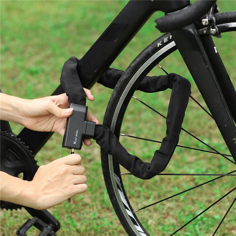 WEST BIKING Bicycle Lock Safety Anti-theft MTB Road Bike Chain Lock with 2 Keys Scooter Electric E-Bike Cycling Accessories