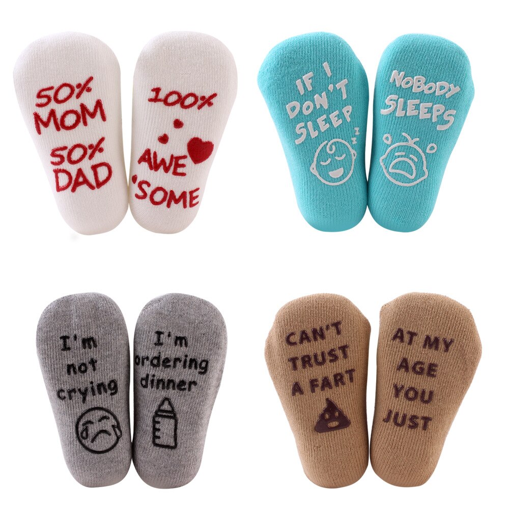 Calcetines para bebé con frases bonitas, de algodón, para niños y niñas, calzado cálido antideslizante, accesorios para bebé, para niños, color blanco