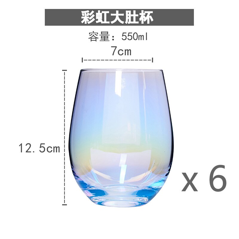 6 eins nordisch Stil Regenbogen Glas Träne Kristall Glas Hause Bunte Persönlichkeit Wasser Glas Netz verrotten Eisberg Glas: 6 Regenbogen Topf Bauch