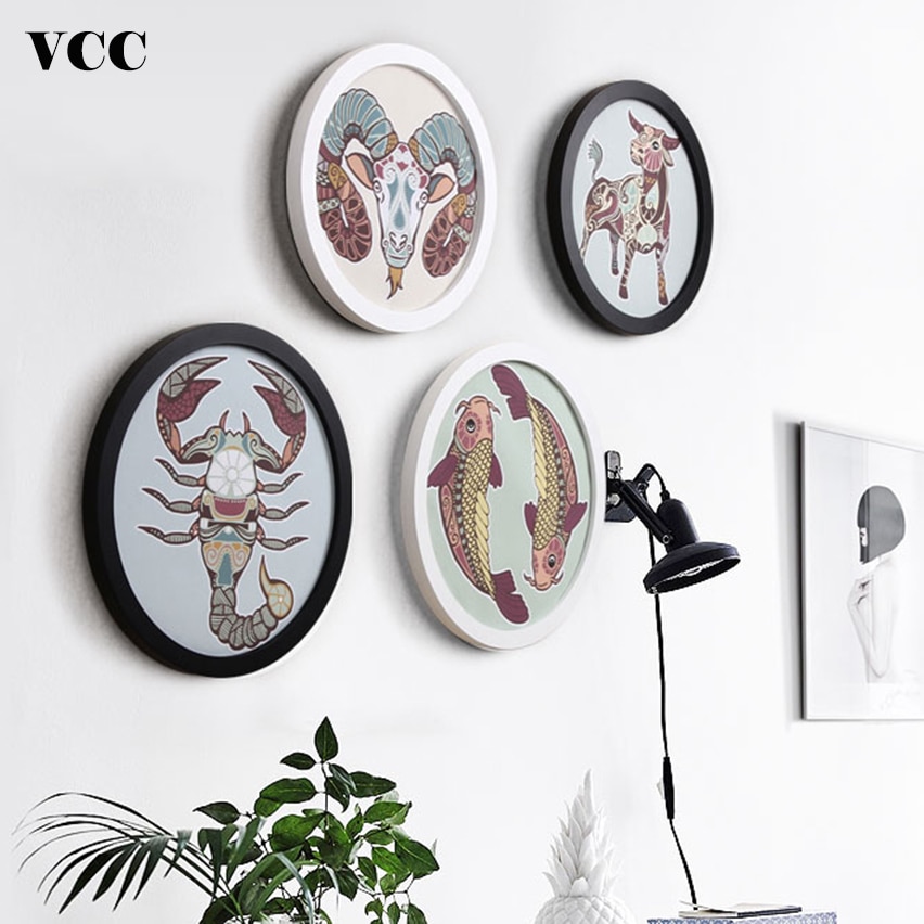 Round Wooden Picture Frames Wall Hanging Wood Picture Holder Wall Mounted Photo Frame Round Photos Decor