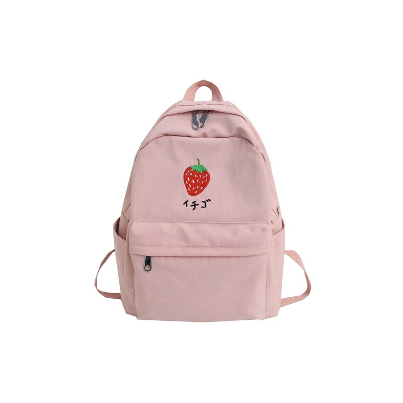 Menghuo Large Capacity Casual Waterproof Nylon Women Backpack Cute Cartoon Fruit Embroidery Girl Preppy School Backpack Mochilas: Pink