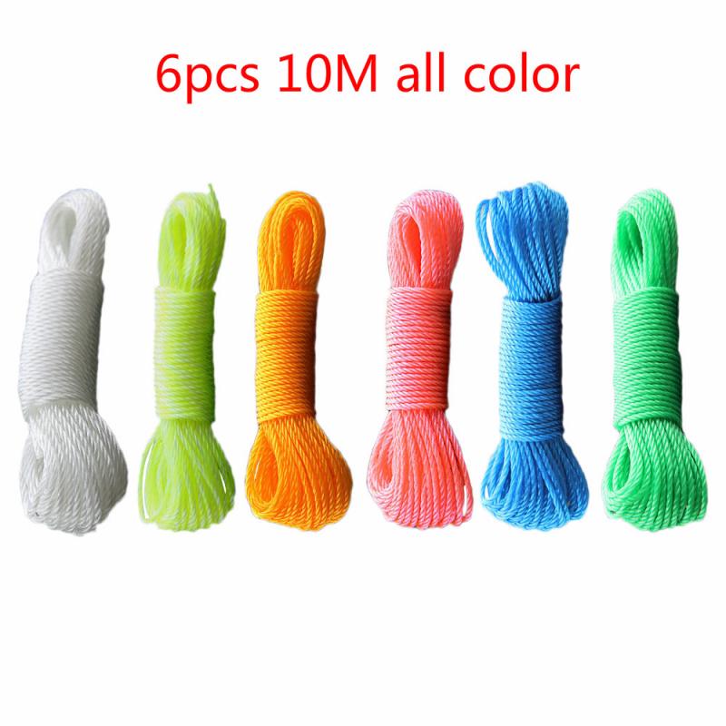 10m/20m Clotheslines Long Colored Nylon Rope Climbing Traction Tying Shade Net Rope Clothesline Garden Supplies: 6pc 10M all color