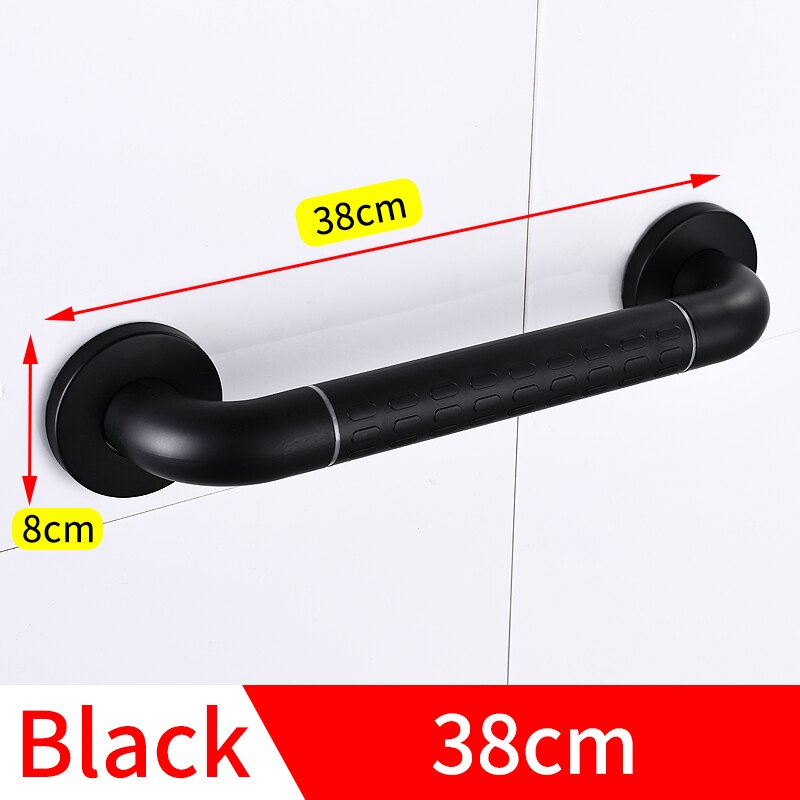 Pasamanos de seguridad sin barreras, Barras de agarre de acero inoxidable para baño para ancianos y discapacitados, montaje en pared, Mango antideslizante para bañera y ducha: Black-38cm