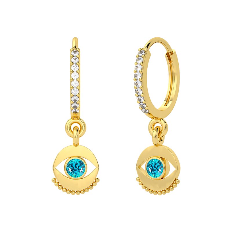 GS 925 Sterling Silver Black Blue Zircon Eye Shape Pendant Hoop Earrings For Women Luxury Bohemian Pave Crystal Circle Earring: 3