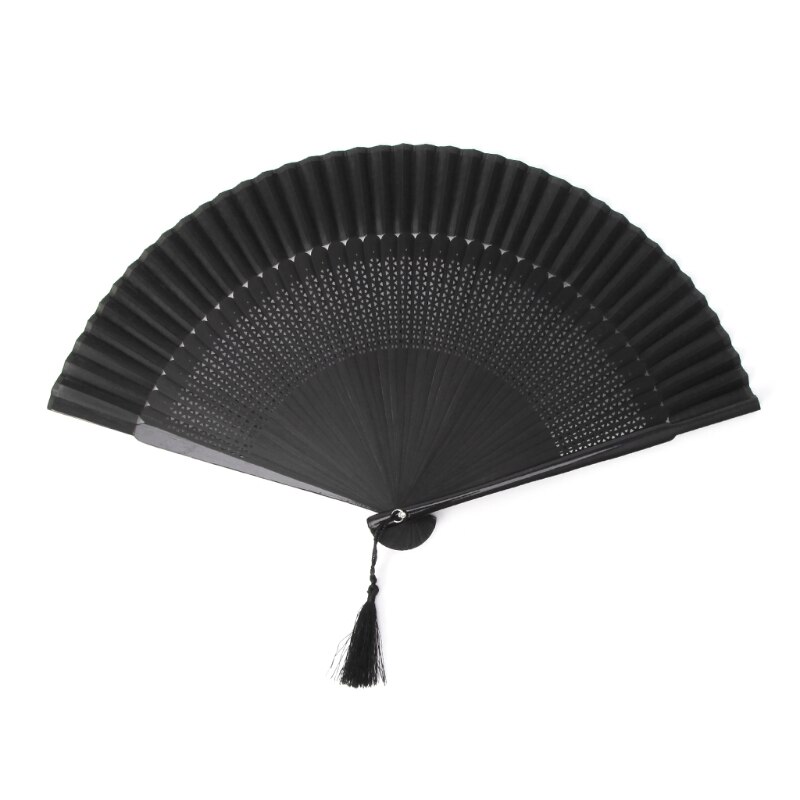 Carved Hand Held Folding Fans Bamboo Wood Silk Folding Fans For Events