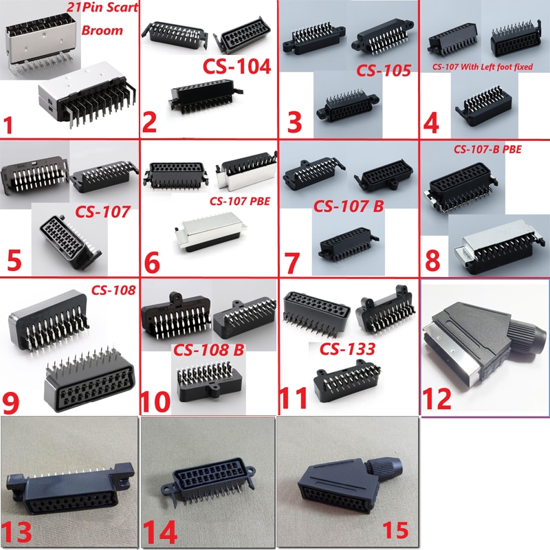 Scart 21pin broom head connector Socket set-top box STB with shield screw holes