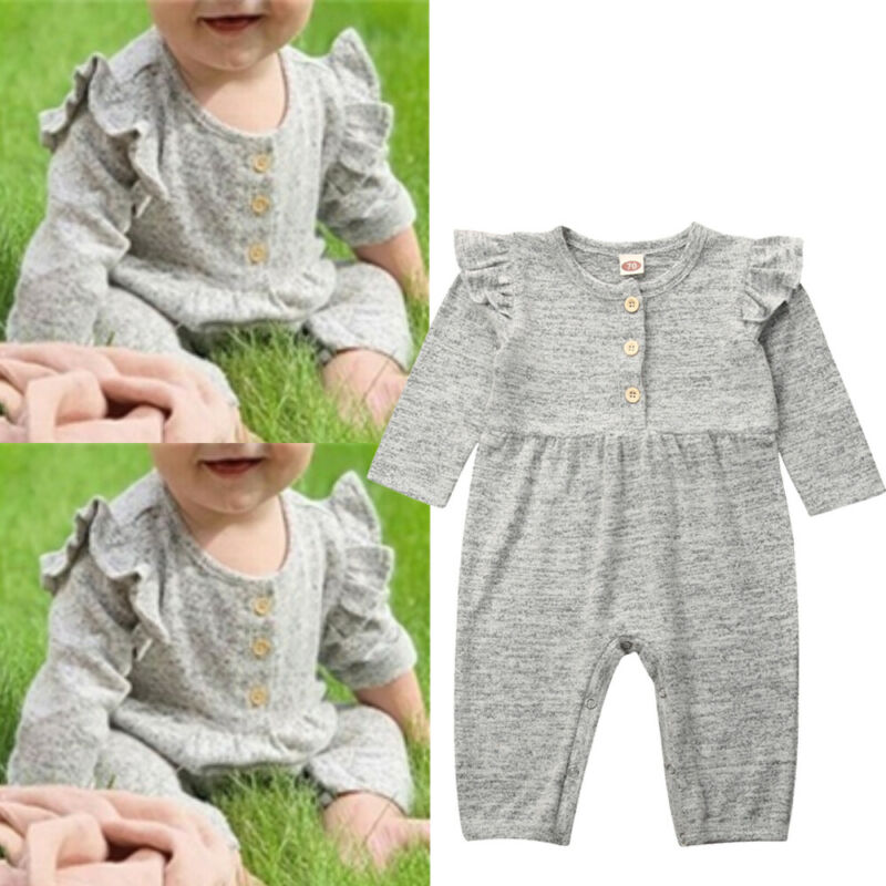 Knitted Newborn Infant Baby Boy Girl Cotton Romper Jumpsuit Boys Girl Fly Long Sleeve Rompers Gray Autumn Clothes Outfit