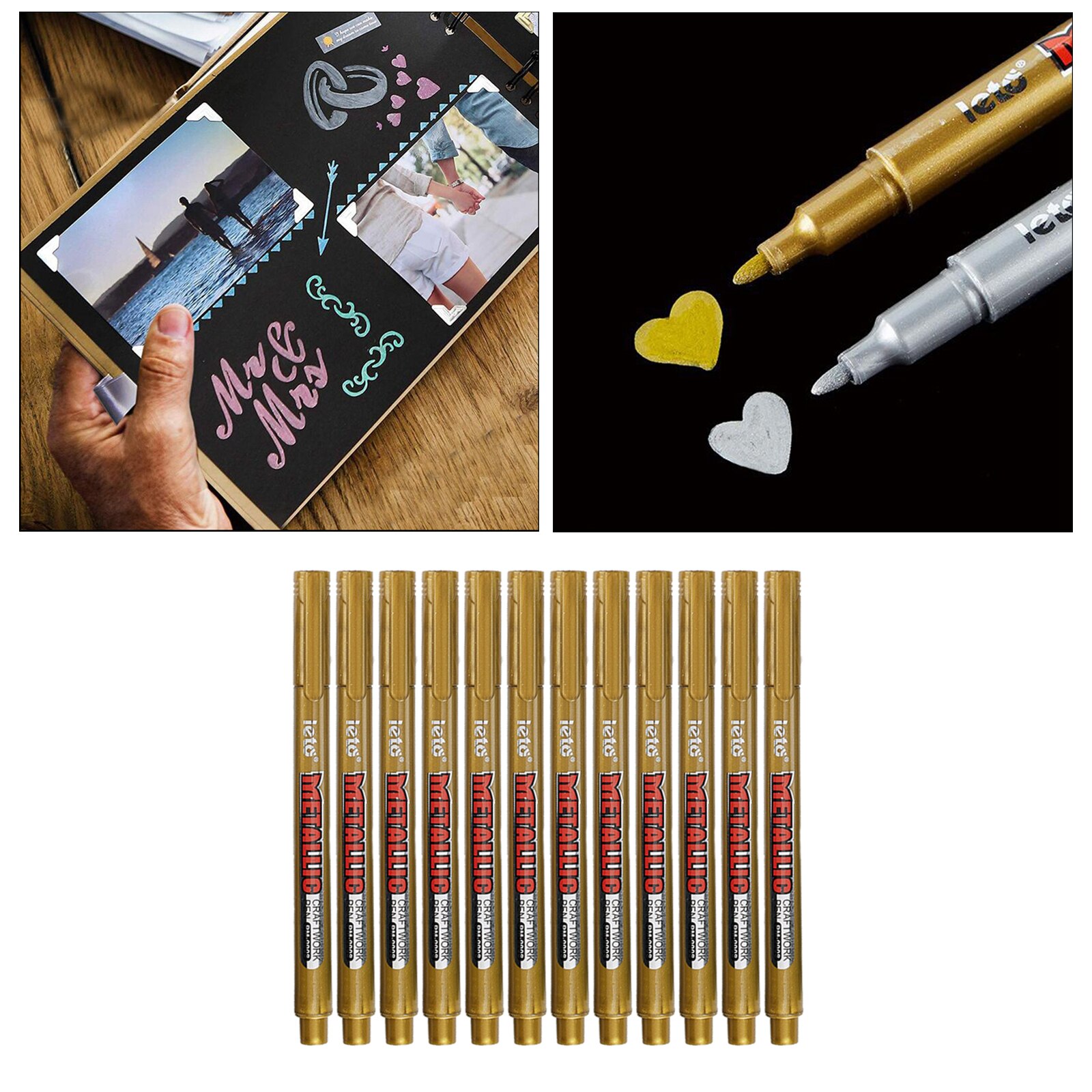 5/10x Paint Marker Pens Permanent Drawing Metallic Gold Silver Waterproof Marker Pens for Metal,Glass,Stone,Black Paper,Fabric