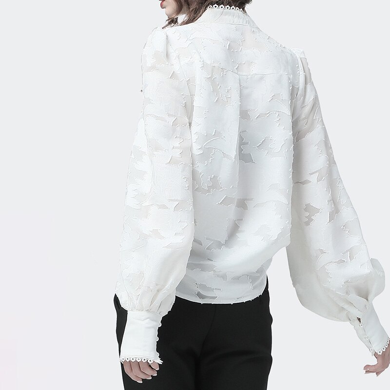 CHICEVER drucken Hemden Für Frauen Stehen Kragen Laterne Langarm Patchwork Perlen Blusen Weibliche Herbst Kleidung